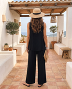 Eloísa | Conjunto Negro Top en Capas y Pantalón Ancho